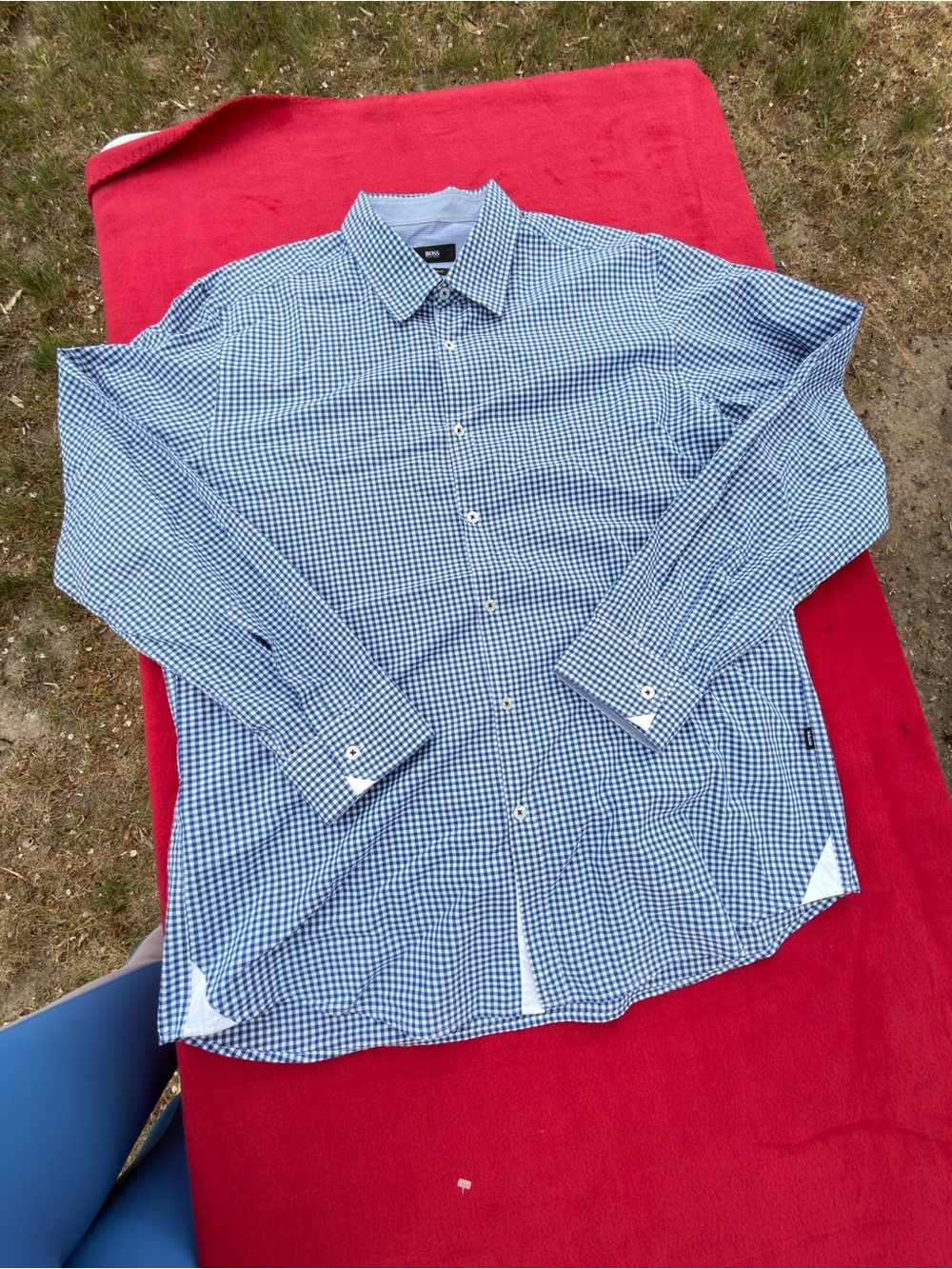 Hugo Boss Blue and White Gingham Dress Shirt